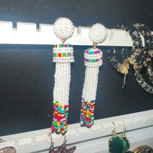 White dangling earrings with rainbow colors. Like new. Summer earrings